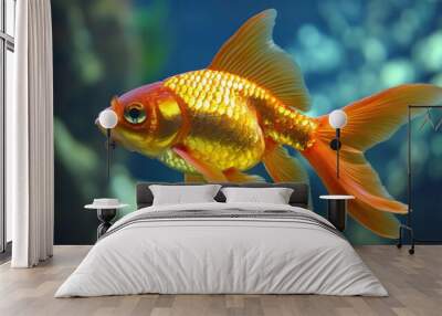 Goldfish swimming in the water. Beautiful goldfish in the aquarium. Wall mural