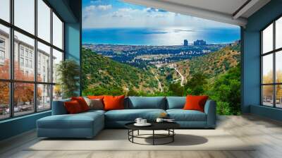 panorama of carmel coast, siach valley and mahmud mosque, haifa Wall mural