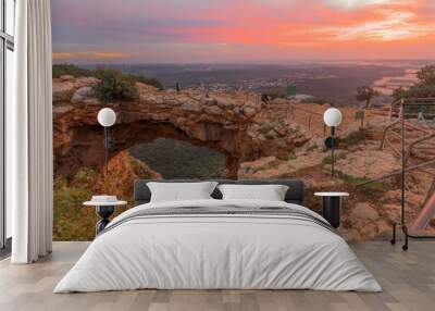 Sunset view of the Keshet Cave Wall mural