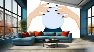 fortune teller hands over a crystal ball. Prediction of future, astrology. Cartoon vector on white background Wall mural