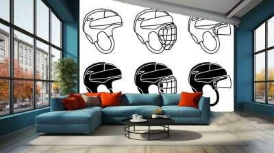 open hockey helmet icon, with protective grill and transparent visor. Ice hockey field player protective gear. Vector Wall mural