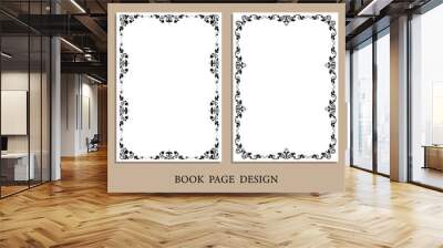 Set of rectangular frames with vines and leaves for decorative design of book pages, diplomas and certificates in A4 format. Minimalistic vector isolated on white background Wall mural