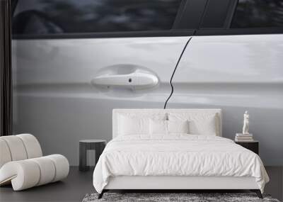 close up of white car door handle Wall mural