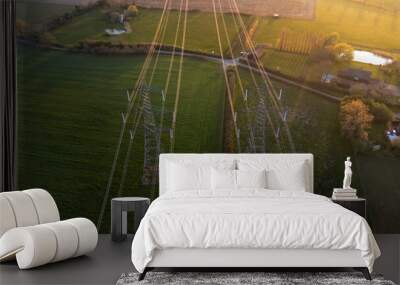 An aerial view of electricity pylons in rural Suffolk, UK Wall mural