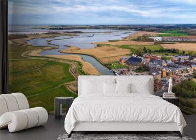 An aerial view of the River Alde at Snape Maltings in Suffolk, UK Wall mural