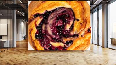 Detailed closeup of a fresh baked blueberry teacake Wall mural