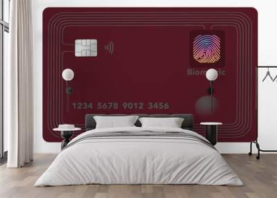 Here is a smart credit card with chip processor, rows of antenna circuits around the edges and a biometric touch pad. This is a 3-D illustration of a generic credit card. Wall mural