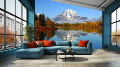 Reflection of mountain range in lake, Grand Teton National Park Wall mural