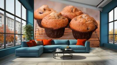 Freshly cooked muffins on a wire rack Wall mural