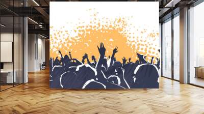 Illustration of large crowd of young people at live music event party festival Wall mural