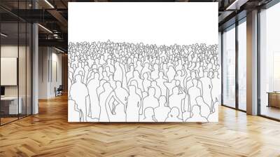 Illustration of large mass of people from wide angle in black and white Wall mural