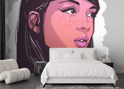 Portrait illustration of lovely girl wearing makeup in color Wall mural