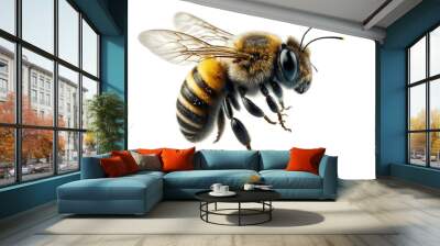 a stunning bee is flying, isolated on transparent background, macro, incredible pollinator, generative AI Wall mural