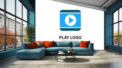 Media play logo template design. Media play logo with modern frame vector design Wall mural