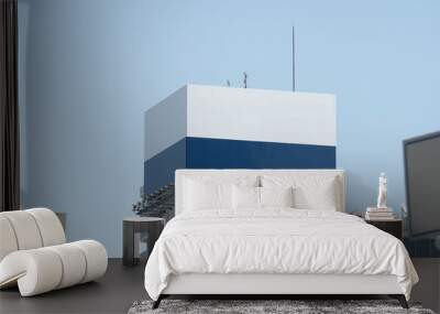 the mock up the large billboard two view page from top hotel building with clipping path, blank whit Wall mural