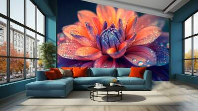 A vibrant flower with droplets, showcasing beauty and nature's elegance. Wall mural