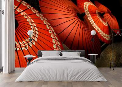 Red parasols Wall mural