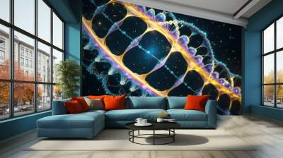 A vibrant close-up of a DNA helix, showcasing intricate details and glowing elements, symbolizing the beauty of genetics and scientific discovery Wall mural