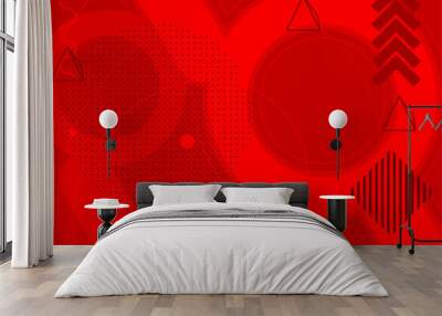 Abstract red graphic psychodelic background. Simple volumetric vector banner, poster. Vibrant busy geometrical shapes. Retro geometric cartoon art illustration. Wall mural