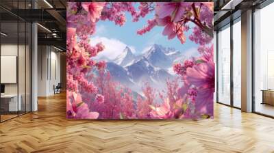 The peaks are adorned with vibrant spring blossoms, forming a serene and breathtaking natural panorama ideal for scenic photography






 Wall mural