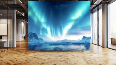 witness the celestial magic of a brilliant aurora borealis sky, where vibrant colors dance across th Wall mural