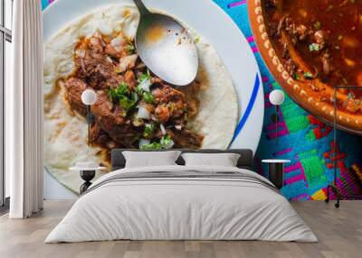 Traditional beef birria stew, Mexican breakfast food Wall mural