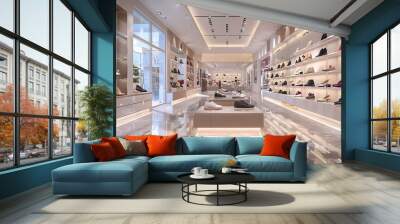 bright and fashionable interior of shoe store in modern mall Wall mural