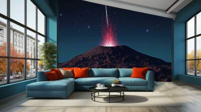 burning volcano in the night Wall mural