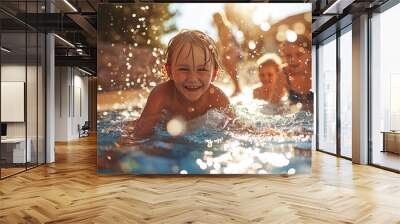 children bathing in the river on a hot summer day Wall mural