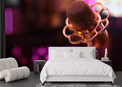 close up one retro microphone with pink bokeh Wall mural