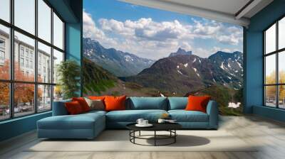 Fantastic alpine scenery at the Arlberg pass in Austria seen from a small plane Wall mural