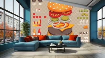 Hamburger & fast food info graphics Wall mural