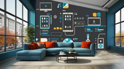 technology and smartphone icons Wall mural