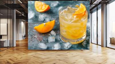 Fresh summer bohemian cocktail with ice and orange peel Wall mural