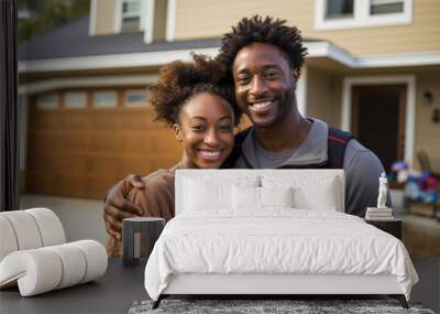 happy young couple in front of a house Wall mural