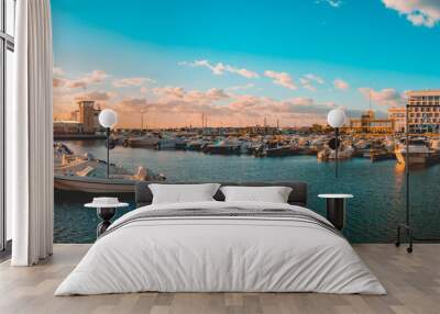 giant panorama of famouse port at faro, portugal in the evening Wall mural