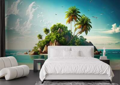 lonely tropical island as holiday theme created with Generative AI technology Wall mural