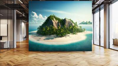 lonely tropical island as holiday theme created with Generative AI technology Wall mural