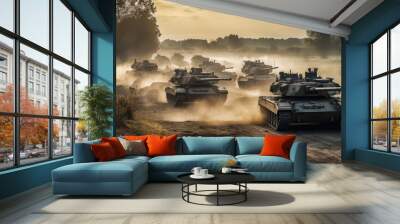 tanks in a battlefield created with Generative AI technology Wall mural