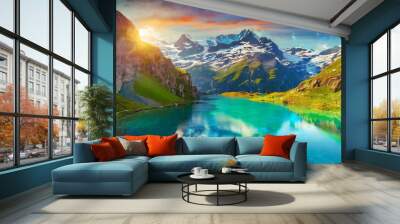 incredible summer sunrise on totensee lake green morning landscape of grimselpass switzerland europe spectacular outdoor scene of swiss alps bern canton beauty of nature concept background Wall mural