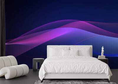 Abstract blue and purple waves on a dark background for modern design Wall mural