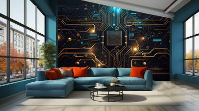 Abstract computer circuit board wallpaper background (Generative AI) Wall mural