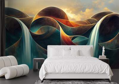 Abstract flowing waterfall as wallpaper background (Generative AI) Wall mural