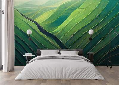 Abstract green landscape wallpaper background illustration design with hills and mountains Wall mural