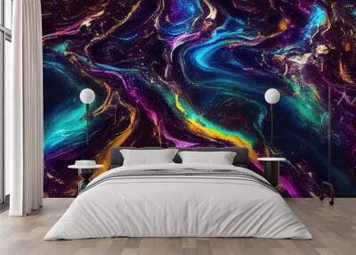 Abstract liquid iridescent oil slick (Generative AI) Wall mural