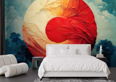 Abstract meaning of life painting with red circle Wall mural