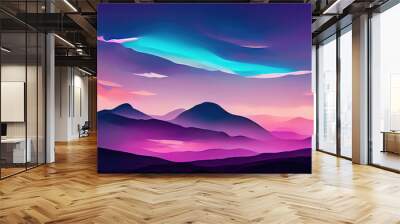 Abstract vintage mountain landscape with neon lights Wall mural