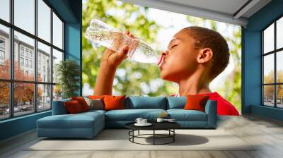 African boy drinks from water bottle Wall mural