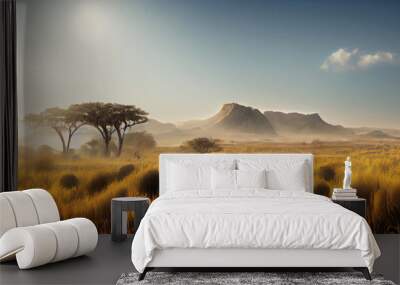 African savanna with mountain in national wild park Wall mural