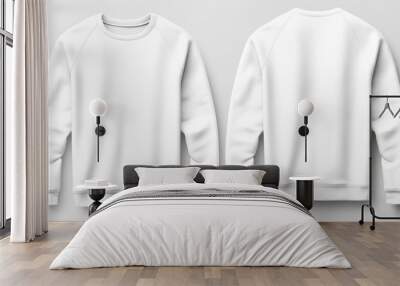 Blank white sweatshirt template, front and back views, isolated on grey background Wall mural